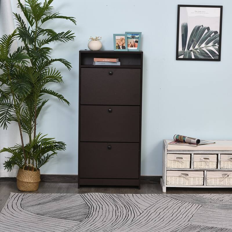 Compact Shoe Storage Organizer Cabinet with 3 Drawers and Upper Shelf for Keys, Wallets, and Decor, Hallway, Porch, Mudroom