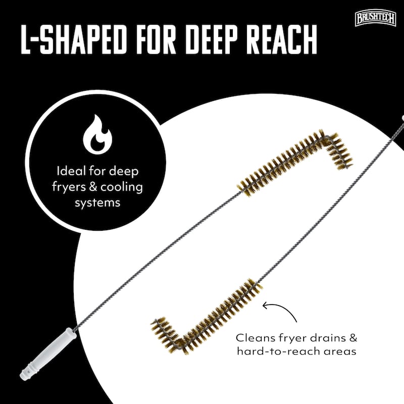 Brushtech L-Shape Fryer Cooling System Cleaning Brush - Brass/Silver/White