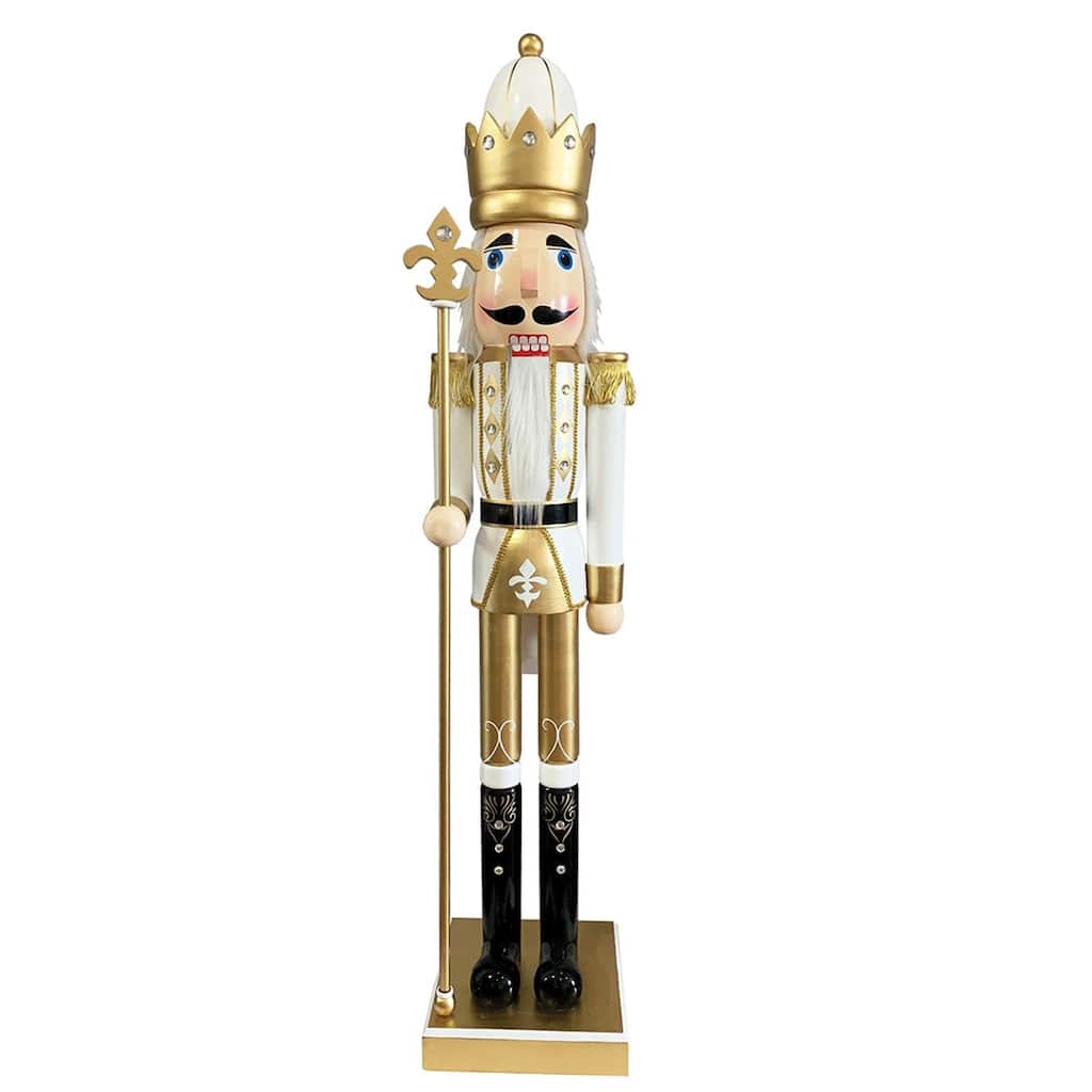 5' White and Gold Commercial Size Jeweled King Christmas Nutcracker with Scepter