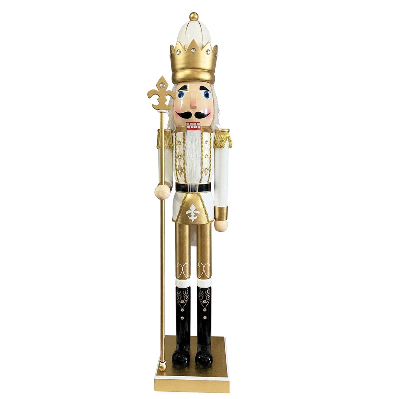 5' White and Gold Commercial Size Jeweled King Christmas Nutcracker with Scepter