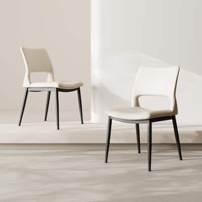 Modern Minimalist Pu Leather Dining Chairs Set Of 2, Comfortable Backrest Design, Metal Leg Support, Suitable For Restaurants