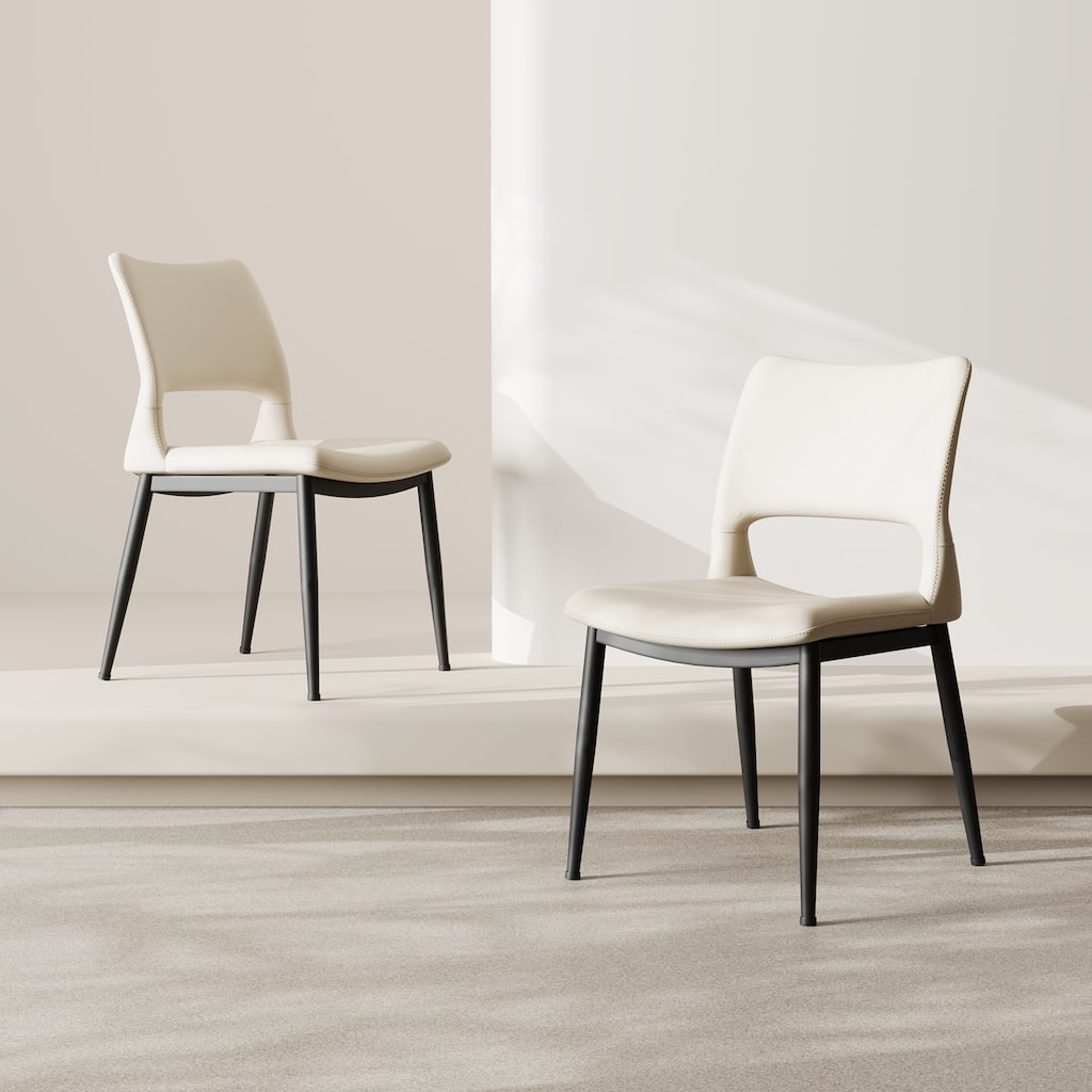 Modern Minimalist Pu Leather Dining Chairs Set Of 2, Comfortable Backrest Design, Metal Leg Support, Suitable For Restaurants