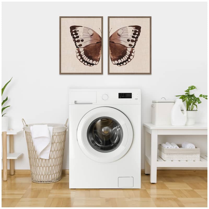 Kate and Laurel Sylvie Retro Butterfly Watercolor - 2 Piece Framed Canvas Art Set by The Creative Bunch Studio