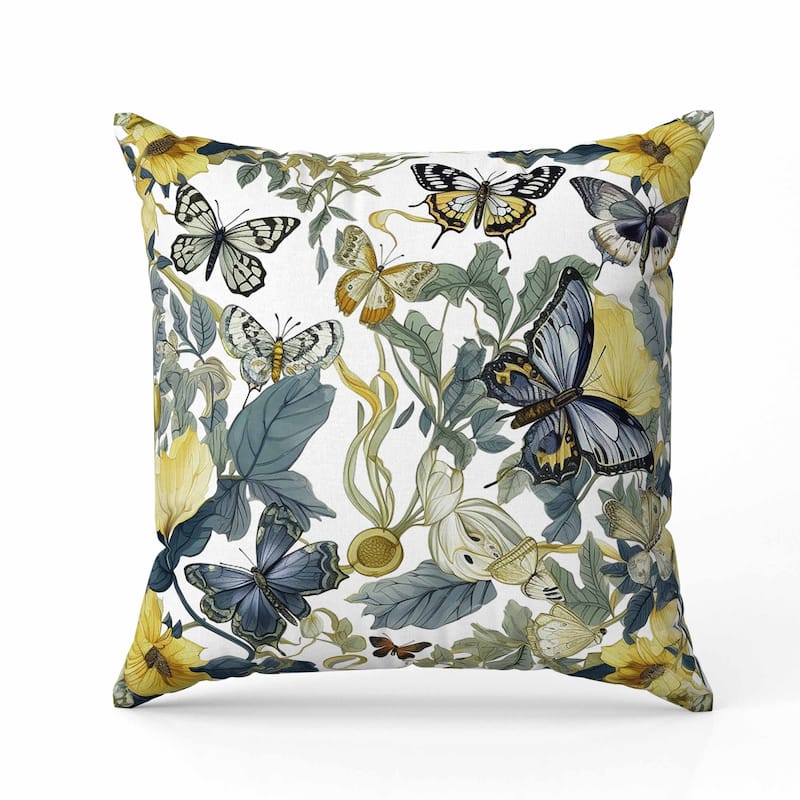 Butterfly Haven Indoor/Outdoor Reversible Throw Pillow Green and yellow