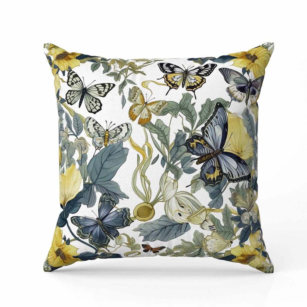 Butterfly Haven Indoor/Outdoor Reversible Throw Pillow Green and yellow