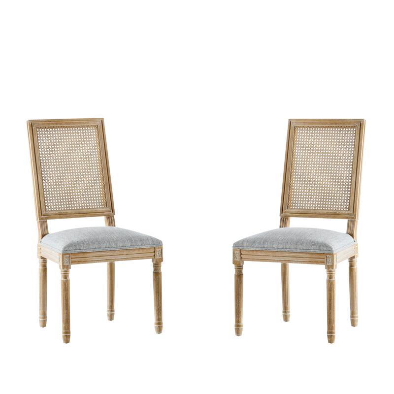 Dining Chairs Elegant Cane Backrest and Upholstered Seats with Fluted Legs Set of 2