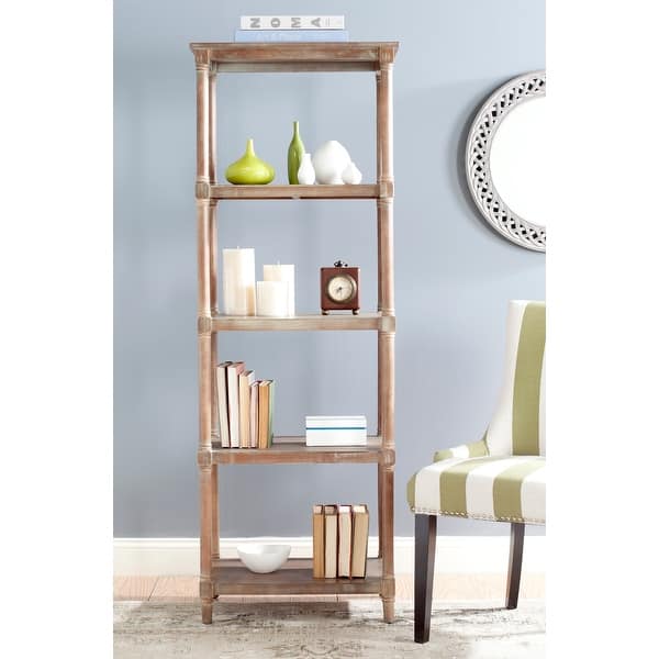 slide 2 of 4, SAFAVIEH Odessa Washed Natural Pine 5-Tier Bookcase - 23.6" x 15.7" x 66.9"