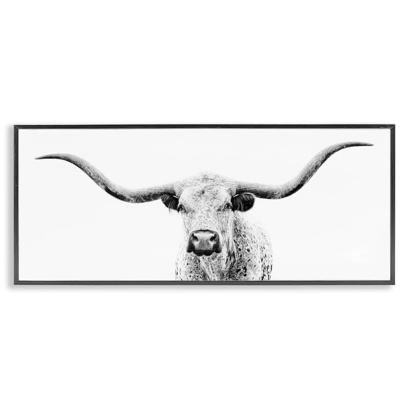 Stupell Longhorn Cattle Gazing Modern White Photography Design Framed Wall Art, Design by PHBurchett - 24 x 10 - Black