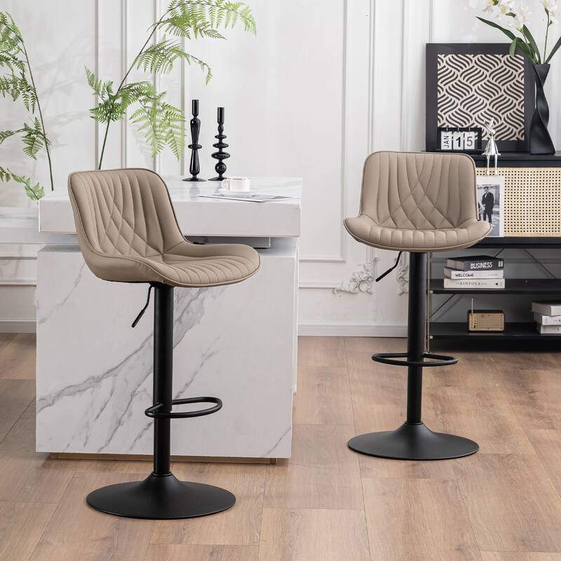 Adjustable Bar Stools Set of 2, Faux Leather Swivel Bar Chairs