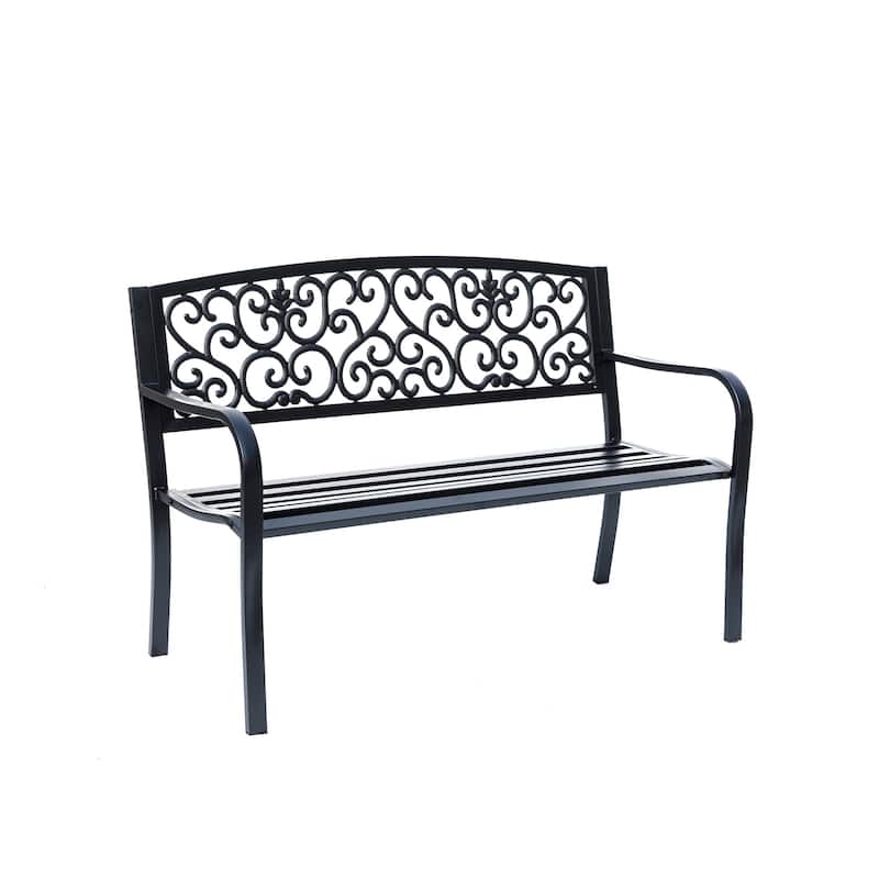 Cast Iron Garden Outdoor Bench - 50" - Black