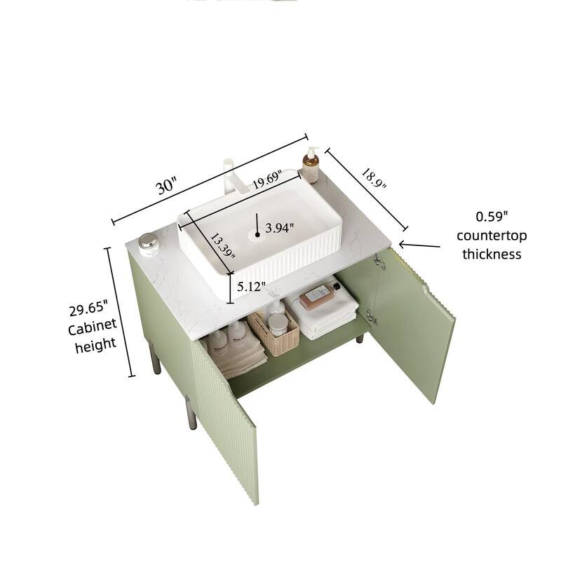 30"Bathroom Vanity with Sink, Freestanding Plywood Bathroom Storage Cabinet with 2 Doors, Rectangular Ceramic Basin Top