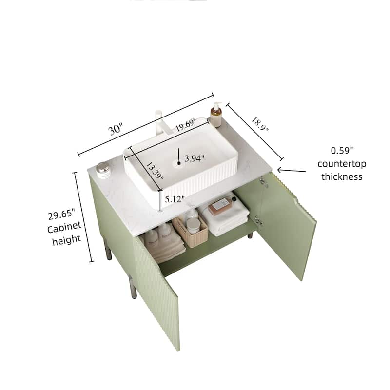 GDFStudio - Turio 30" Freestanding Bathroom Vanity with Dual Doors, Ceramic Basin & Sintered Stone Countertop, WITHOUT Faucet
