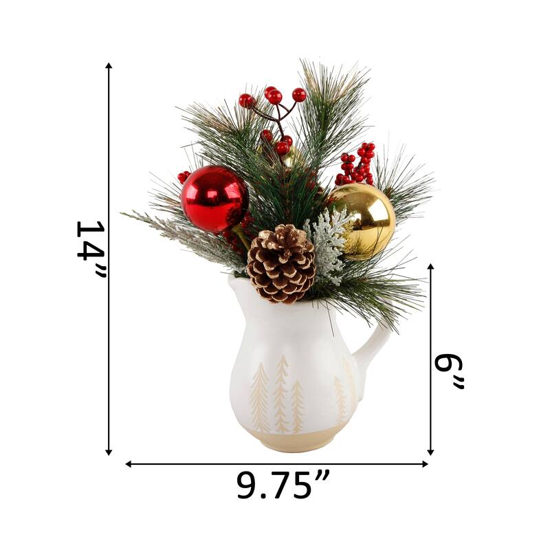 14" XMAS Mix in Ceramic Watering Pot