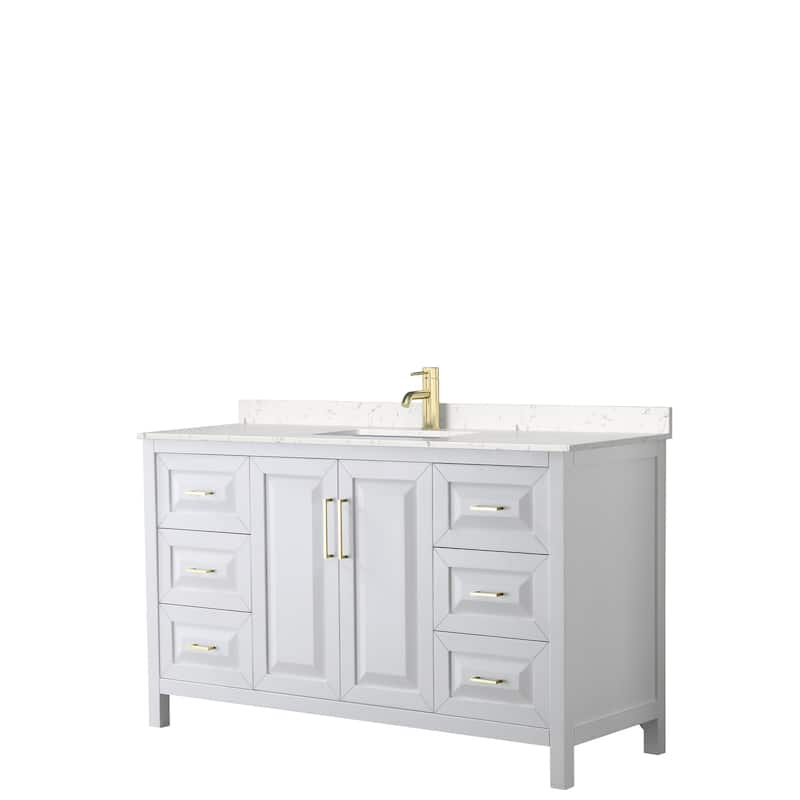 Daria 60 Inch Single Vanity, Cultured Marble Top - White, Gold Trim, Carrara Cultured Marble Top
