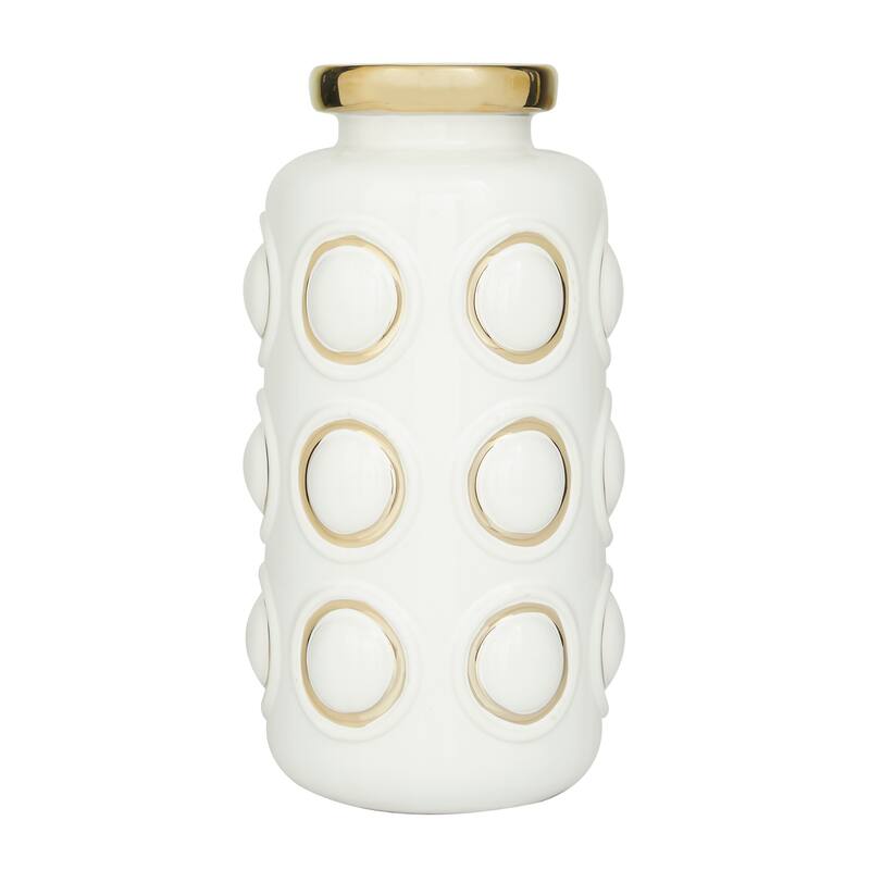 CosmoLiving by Cosmopolitan White Ceramic Vase with Gold Circle Accents