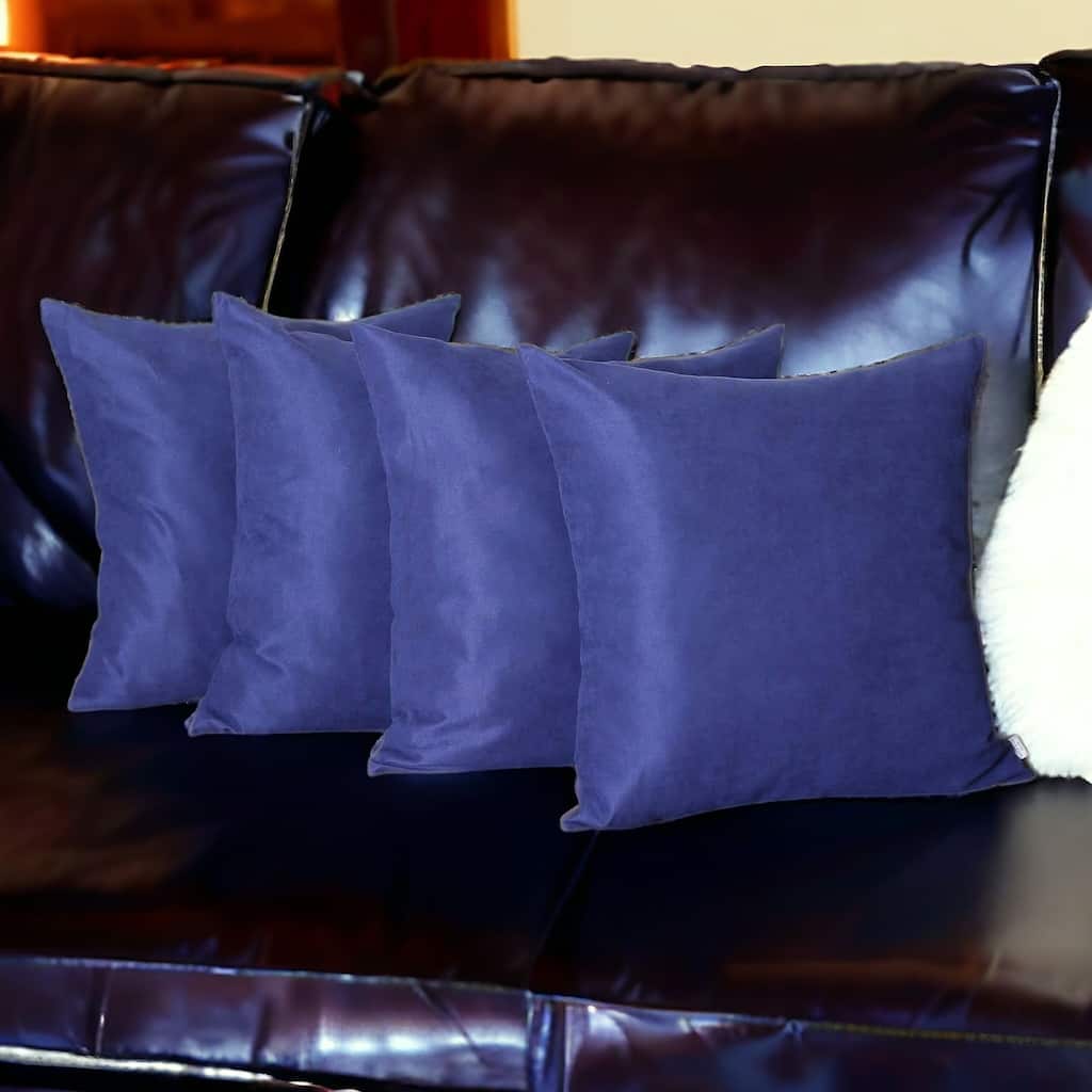 HomeRoots Set Of Four 22" X 22" Navy Blue Polyester Zippered Pillow Cover