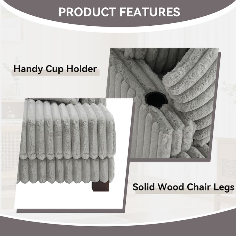 41.7" W Upholstered Plush Corduroy Chaise Lounge withe Pillows