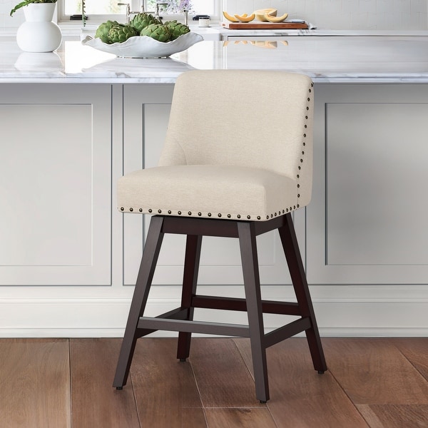 LUE BONA 26 in. Counter Height Upholstered Wood Frame Swivel Bar Stool with Farbic Seat 19.6 D x 19.6 W x 37 H Bed Bath Beyond 40238764