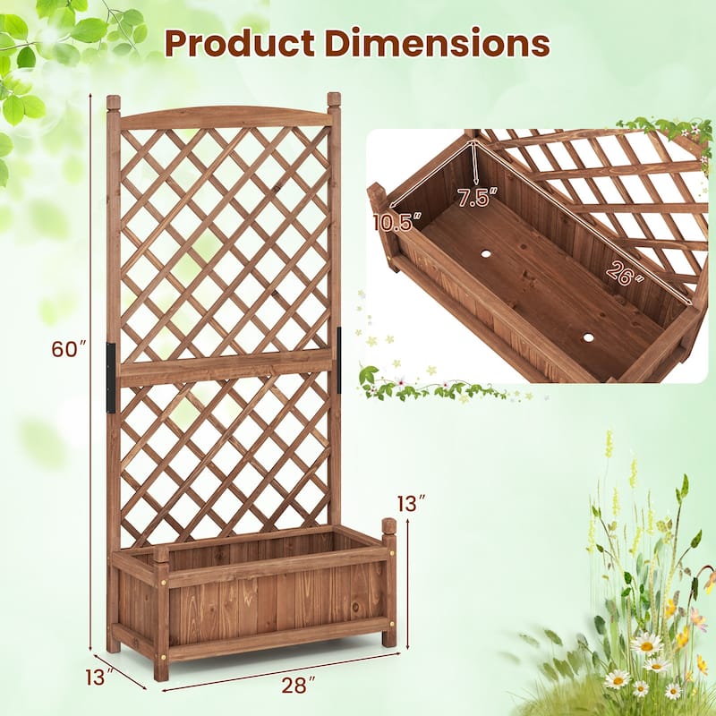 Gymax 60'' Tall Raised Garden Bed w/ Diamond Lattice Trellis Drainage