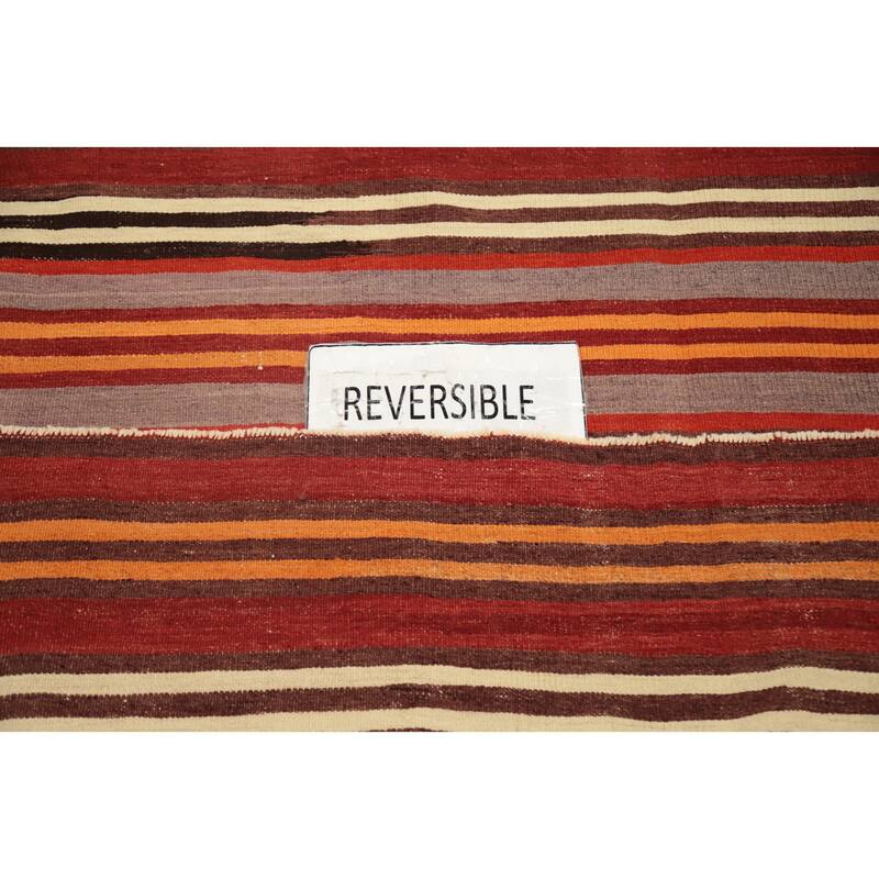 Hand Woven Oriental 100% Wool Carpet Southwestern Geometric Oranges & Rust Kilim Area Rug - 9' 4'' X 4' 10''