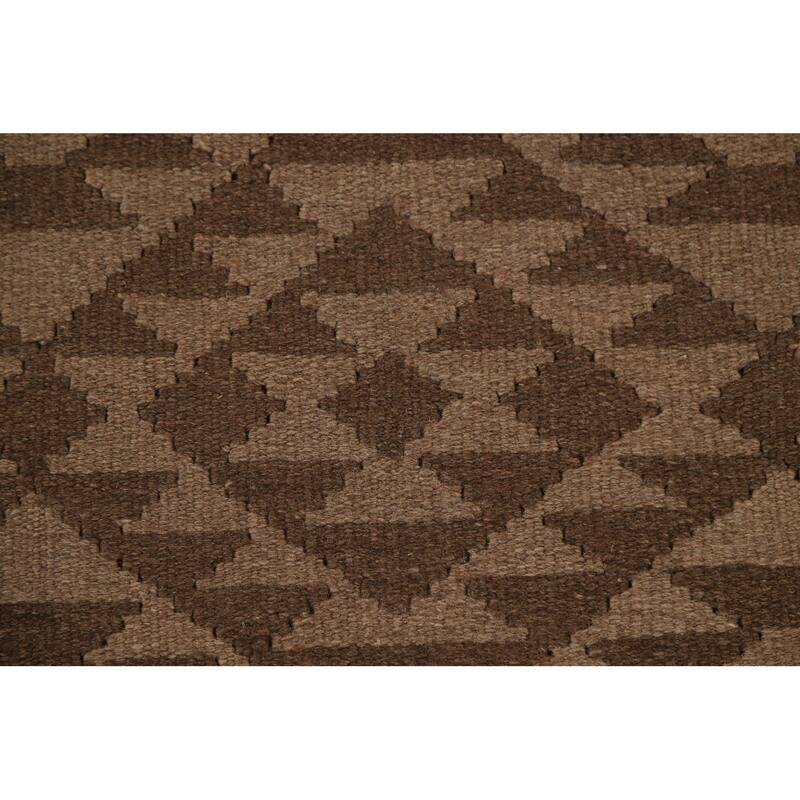Hand Woven Oriental 100% Wool Carpet Southwestern Geometric Brown Kilim Area Rug - 10' 0'' X 6' 7''