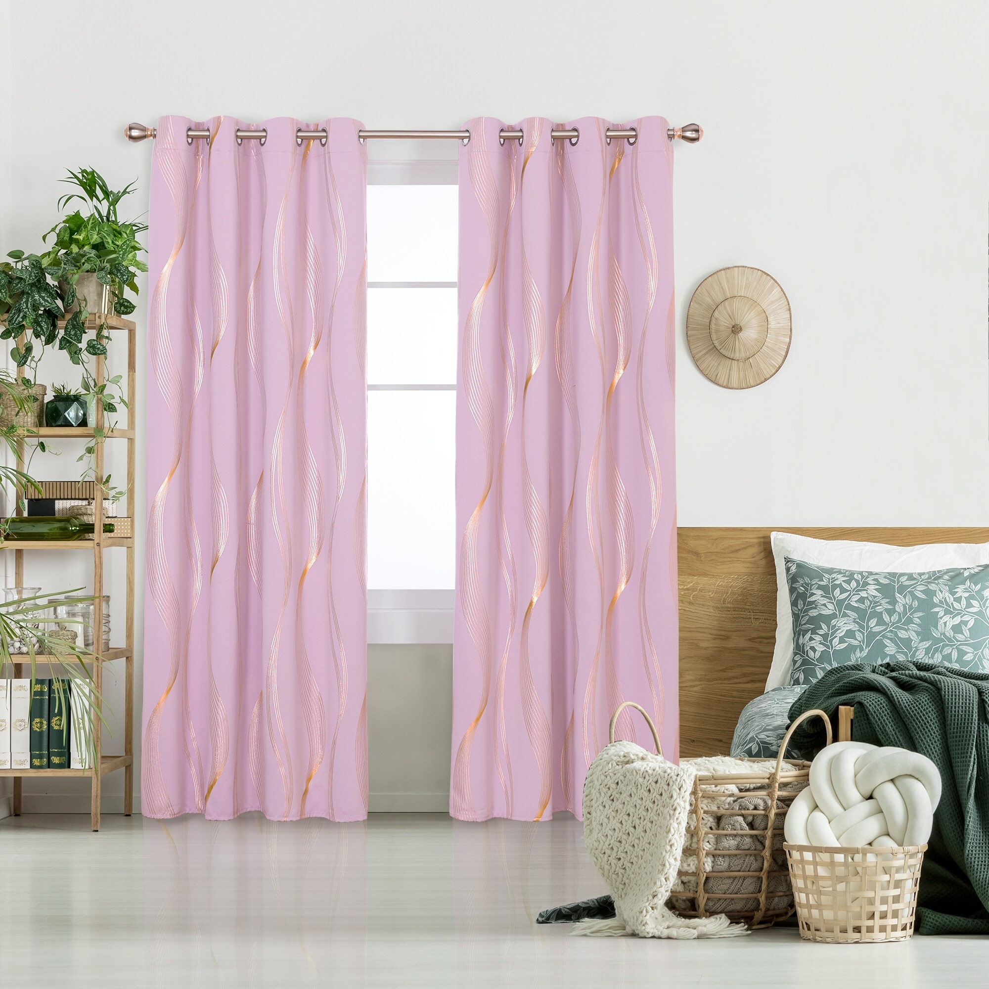 Deconovo Gold Wave 52 Width Curtain (2 Panel) - Overstock - 34535911