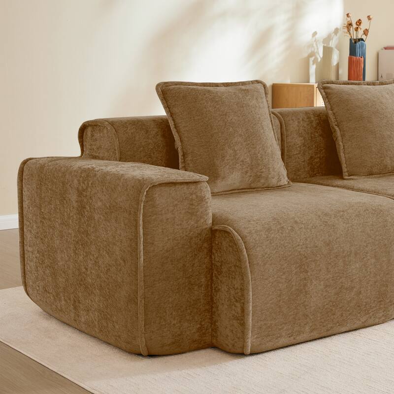 GDFStudio - Velvet Streamlined Modular 4-Seater 138.58" L-Shaped Sectional Sofa with Ottoman