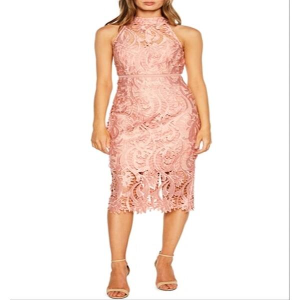 Bardot Women's Lace Sleeveless Halter Midi Cocktail Sheath Dress Pink Size  Small - Bed Bath & Beyond - 40564575
