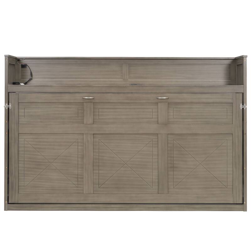 Twin XL Size Murphy Bed with Desk,LED Light and USB Charging Station