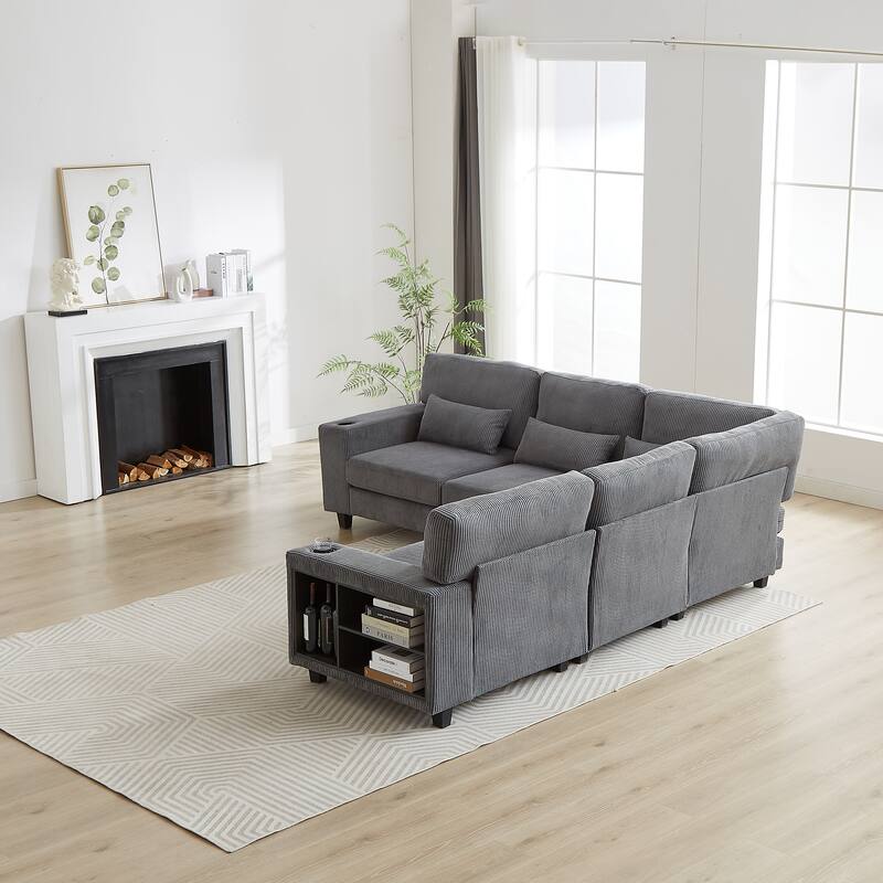 102.75" Corduroy L-Shaped Modular Sectional Sofa with Storage