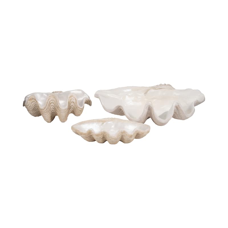 Sagebrook Home Polyresin Coastal Decorative Clam Shell Bowl with Sculptural Wavy Rim