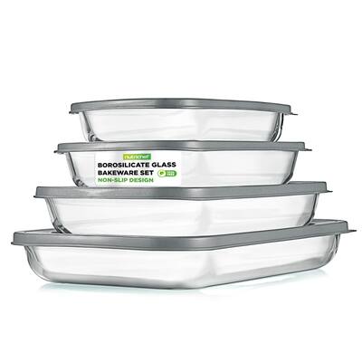 8-Piece Glass Baking Dish Set with Lids, (4 Stackable Rectangular Glass Dish and 4 BPA-Free Lids), Baking Pans for Lasagna