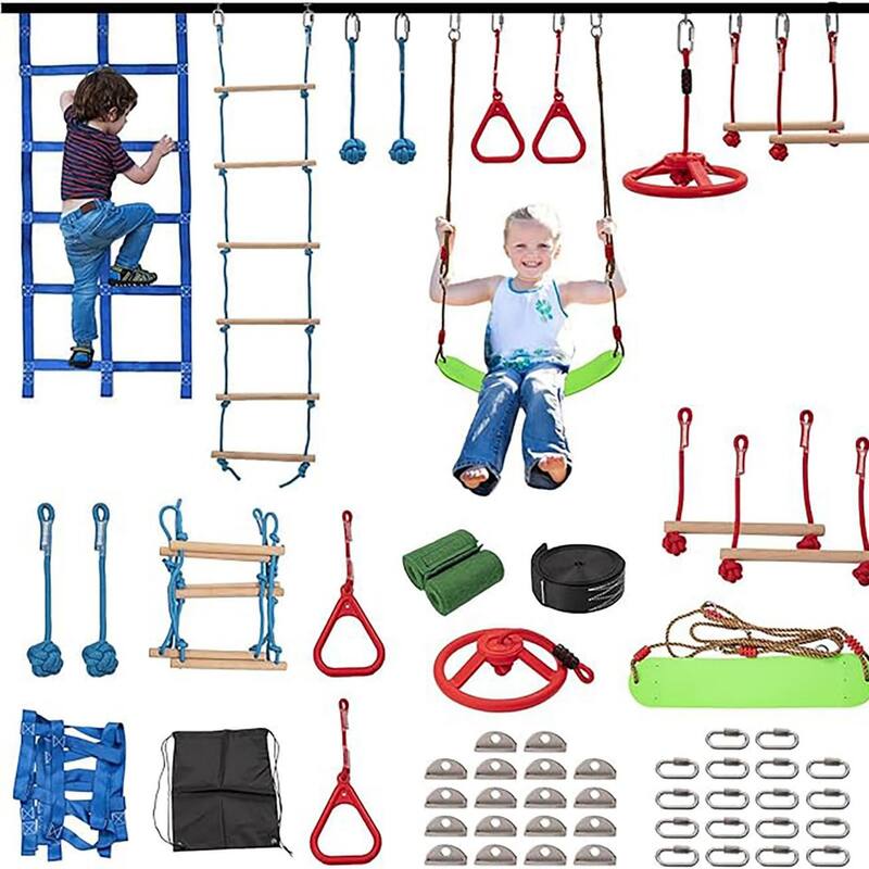 DoCred 8/10/13 Obstacle Course, Kids Ninja Set, Durable play equipment - 10 Obstacle-60FT