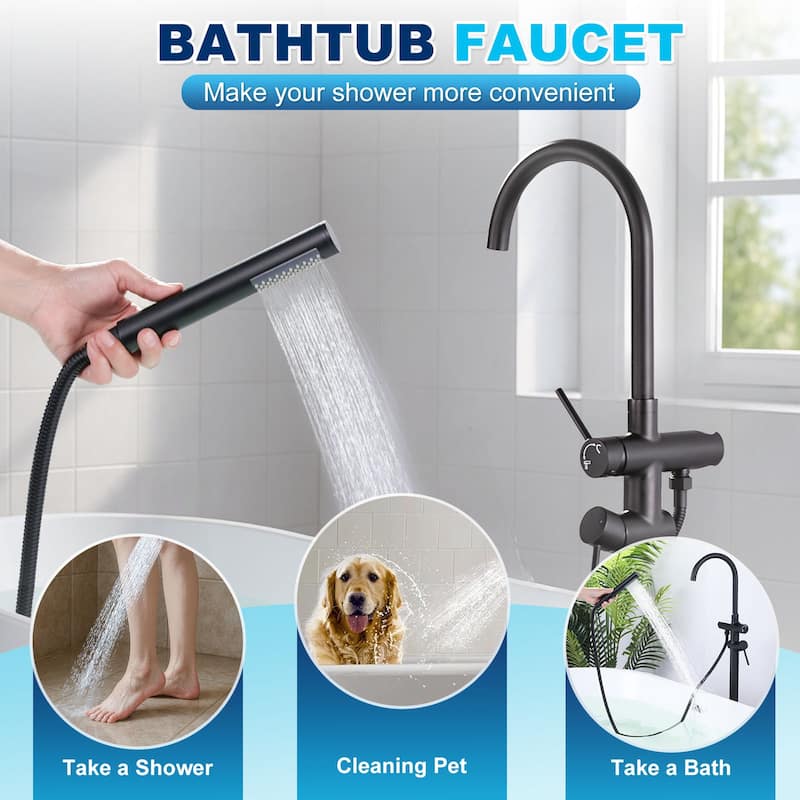 WOWOW Double Handle Freestanding Tub Faucet with Handheld Shower