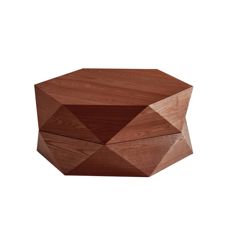 GDFStudio Corvyn Polygon Flip-Top Coffee Table with Hidden Storage and Solid Wood Veneer