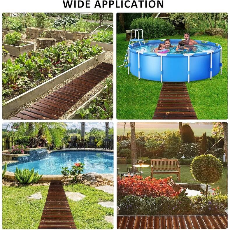 8.2ft Wooden Garden Pathway, Carbonized Pine Roll-Out Walkway for Patio or Backyard