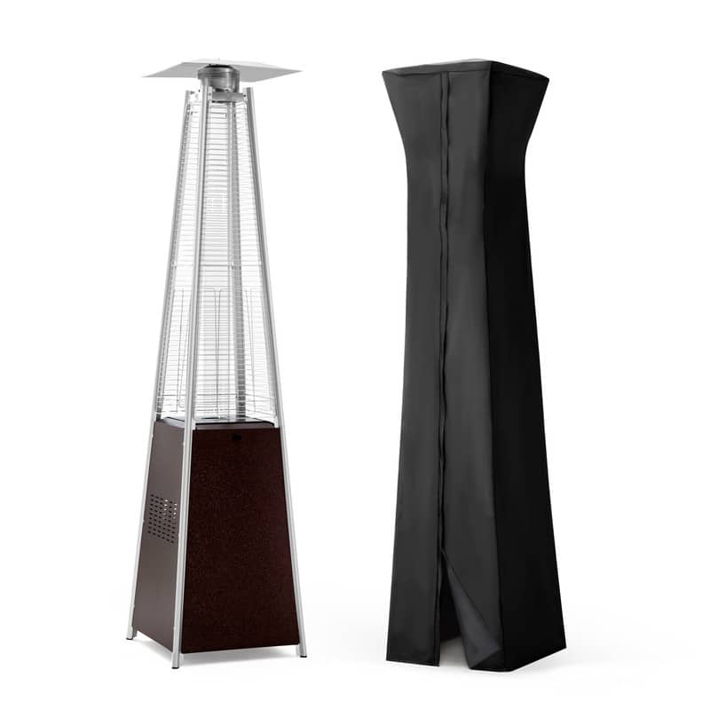 Pamapic 42,000 BTU Outdoor Pyramid Flame Patio Heater with Cover, Wheels - Brown