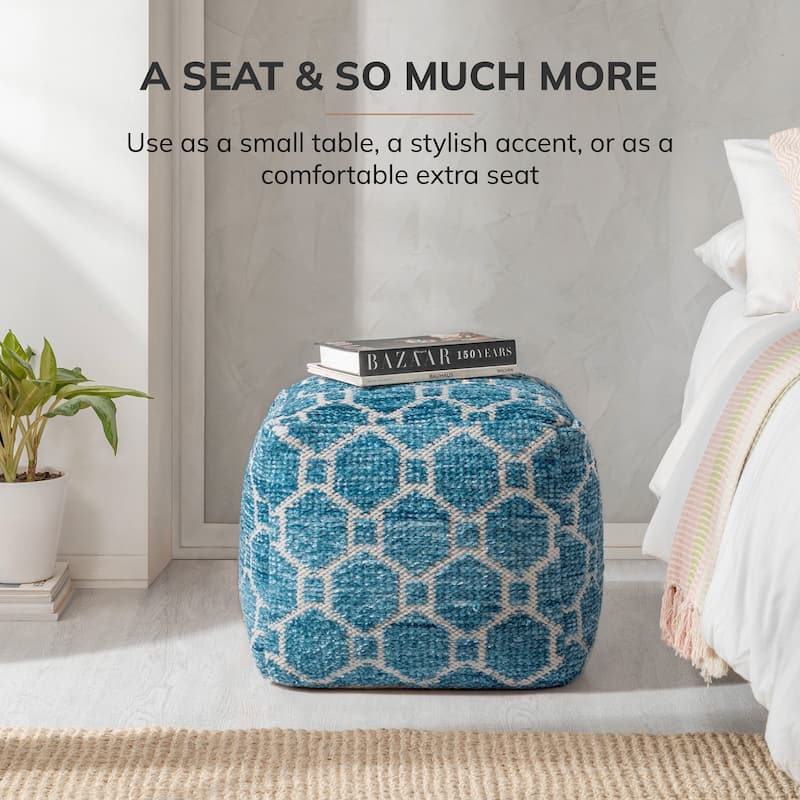Jani 20-inch Ottoman Pouf - Handcrafted Handmade Ottoman for Seating, Footrest, Home Decor for Living Room, Bedroom