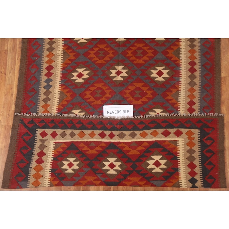 Reversible Tribal Kilim Oriental Rug Hand-woven Bedroom Wool Carpet - 6'3" x 9'10"