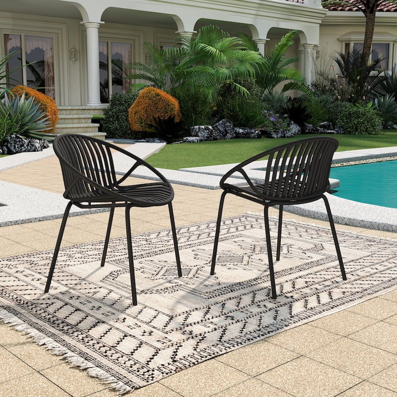 Christopher Knight Home - Emma Patio Outdoor Contemporary Plastic Stackable Dining Chairs - Black/Set of 2
