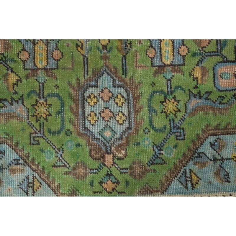 Hand Knotted Oriental 100% Wool Carpet Traditional Floral Green Tabriz Area Rug - 9' 5'' X 6' 4''