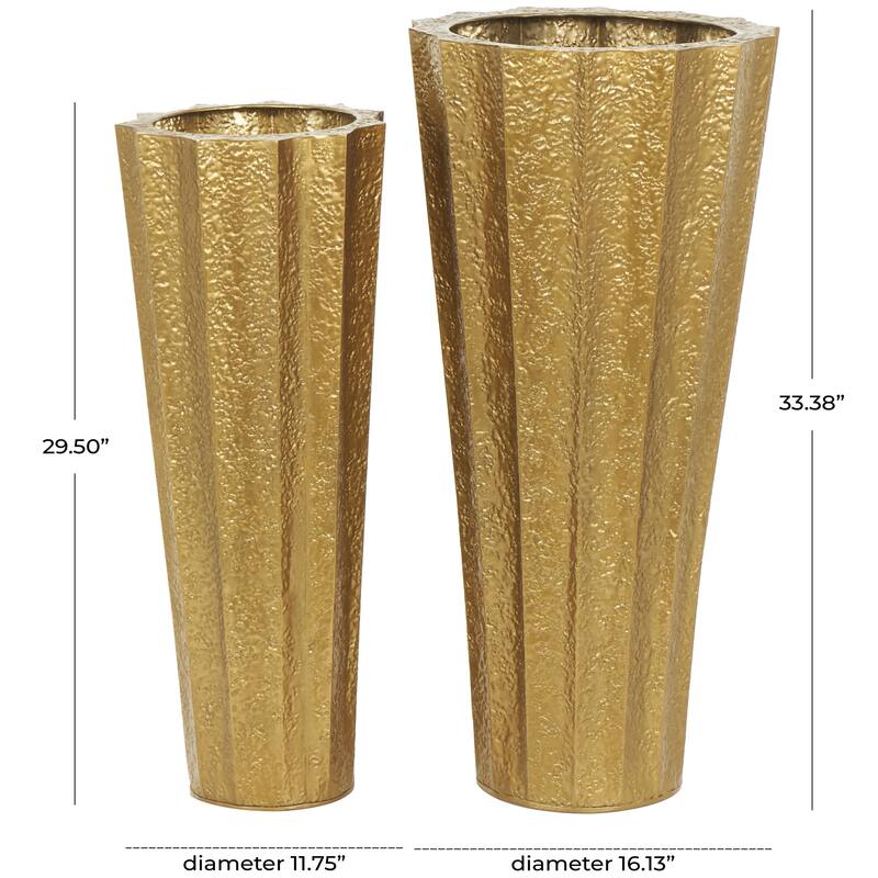 Metal Tall Textured Hammered Floor Decorative Vase - Set of 2 Gold - Roche River Decor