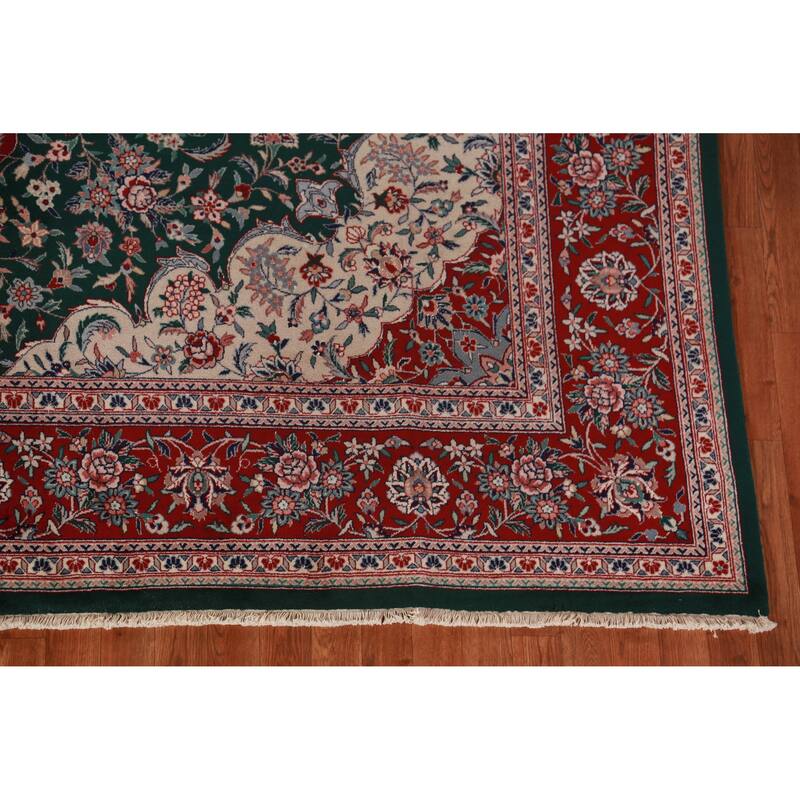 Vegetable Dye Green Aubusson Chinese Rug Hand-Knotted Wool Carpet - 8'7"x 11'8"