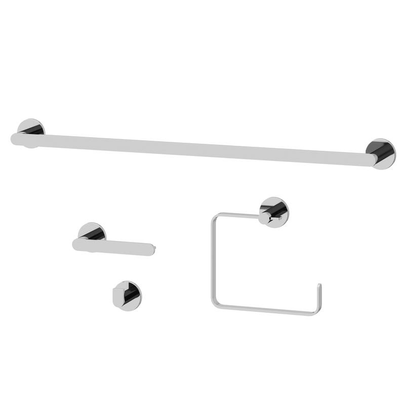 VIGO Arden 4-Piece Bathroom Hardware Accessory Set with 24 in. Towel Bar, Toilet Paper Holder, Hand Towel Holder, Hook - Chrome
