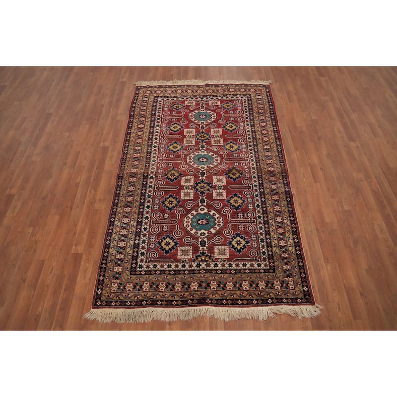 Hand Knotted Oriental 100% Wool Carpet Traditional Geometric Red Ardebil Area Rug - 7' 5'' X 4' 5''