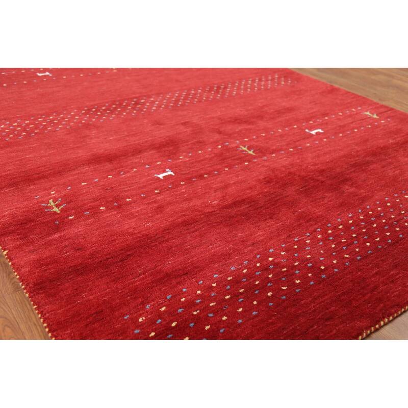 Tribal Red Gabbeh Oriental Area Rug Hand-Knotted Wool Carpet - 5'2"x 7'10"