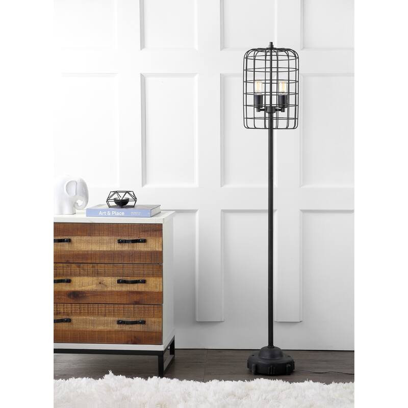 Jaxon 65" Industrial Metal Floor Lamp, Black/Silver by JONATHAN Y - 65" H x 11" W x 11" D