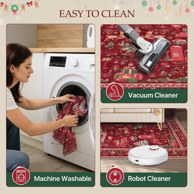 Mcow Holiday Cheer Collection Machine-Washable Hallway Area Rug