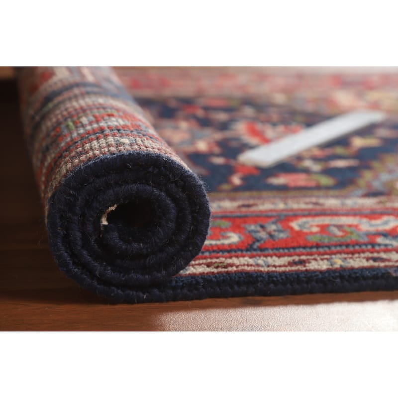 Hand Knotted Oriental 100% Wool Carpet Traditional Medallion Navy Blue & Blues Heriz (serapi) Area Rug - 4' 10'' X 3' 0''