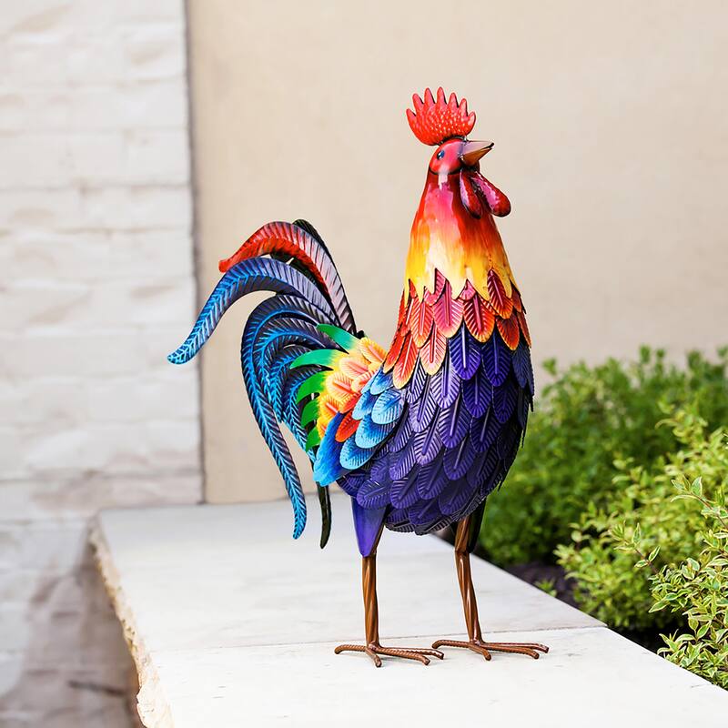 Colorful Rooster Metal Garden Statuary